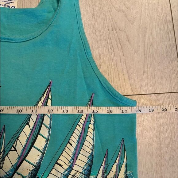 Vintage 1990 California tank top turquoise with sail boats - Picture 7 of 8